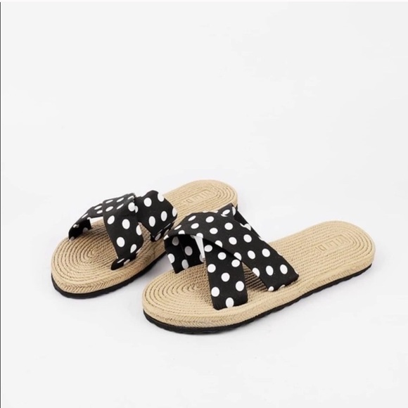 New! Espadrille Polka Dot Strap Summer Slide Sandals Flip flip - Picture 2 of 8